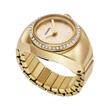 Reloj con anillo para mujer, chapado en oro, con movimiento de cuarzo, acero inoxidable