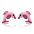 Sterling silver children's ear studs with pink dolphin motive