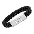 Bracelet leather stainless steel clasp black