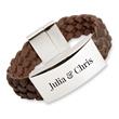 Brown leather bracelet incl stainless steel engraving plate