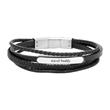 Black imitation leather bracelet multi-row engraving option