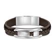 Valorious Engraving Bracelet In Leather And Stainless Steel, Brown