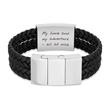 Men's Black Leather Bracelet, Stainless Steel, Engravable