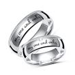 Partially polished silver wedding rings with laser engraving