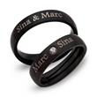 Black stainless steel wedding rings with laser engraving