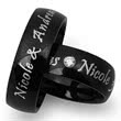 Black stainless steel wedding rings with laser engraving