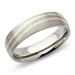 Stainless steel ring with curved silver inlay