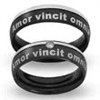 Blackened stainless steel wedding rings with laser engraving