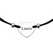 Black textile bracelet sterling silver heart engravable