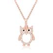 Owl necklace in sterling silver rose gold plated with zirconia