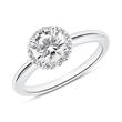 Halo engagement ring in sterling silver with zirconia