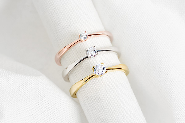 Three Rings in Yellow, White, and Rose Gold