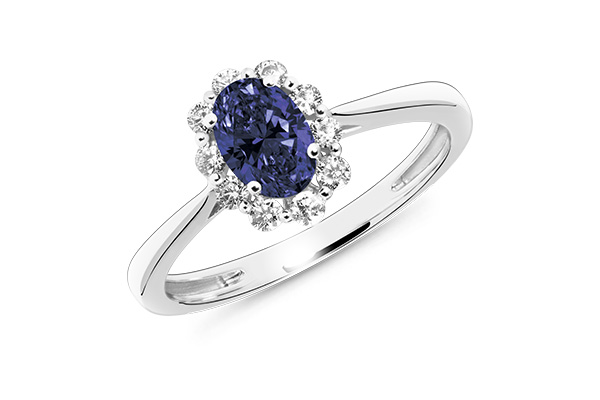 An engagement ring with a sapphire